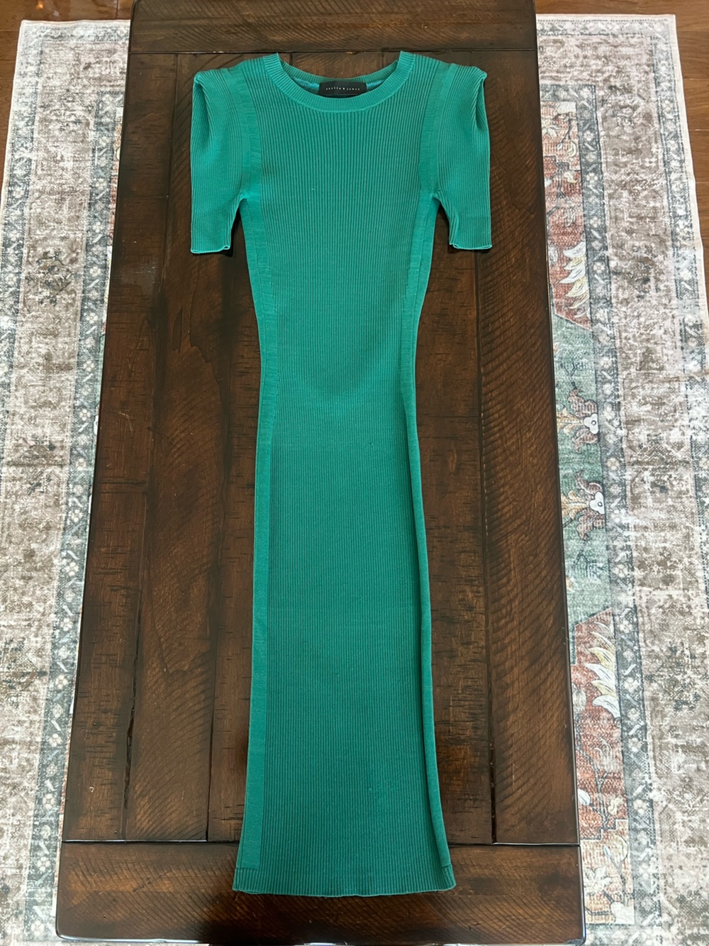 Stella & Jamie Ribbed Knit Midi Dress Open Back Emerald Green Bodycon